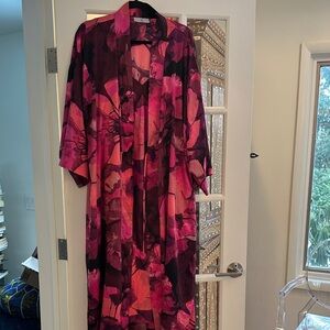 Vibrant Pink Floral Kimono Robe and Slip Nightgown Set